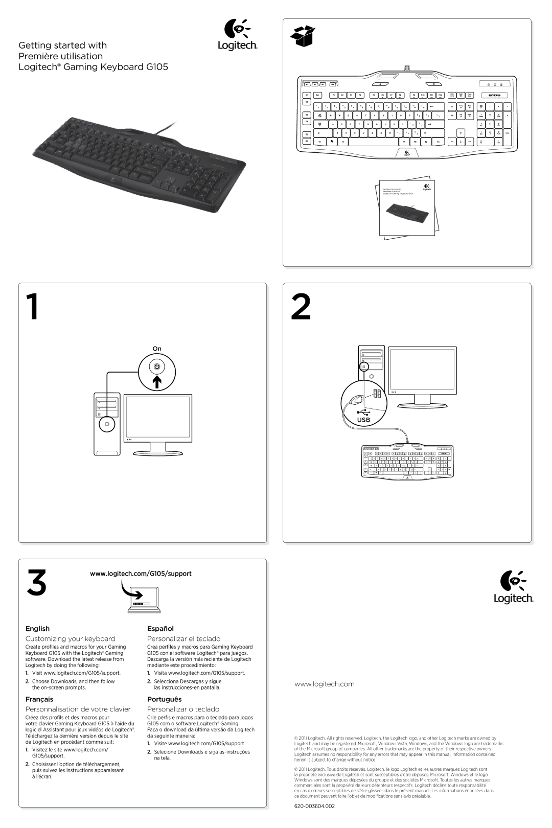 Logitech G105 manual Français Personnalisation de votre clavier, Português Personalizar o teclado 