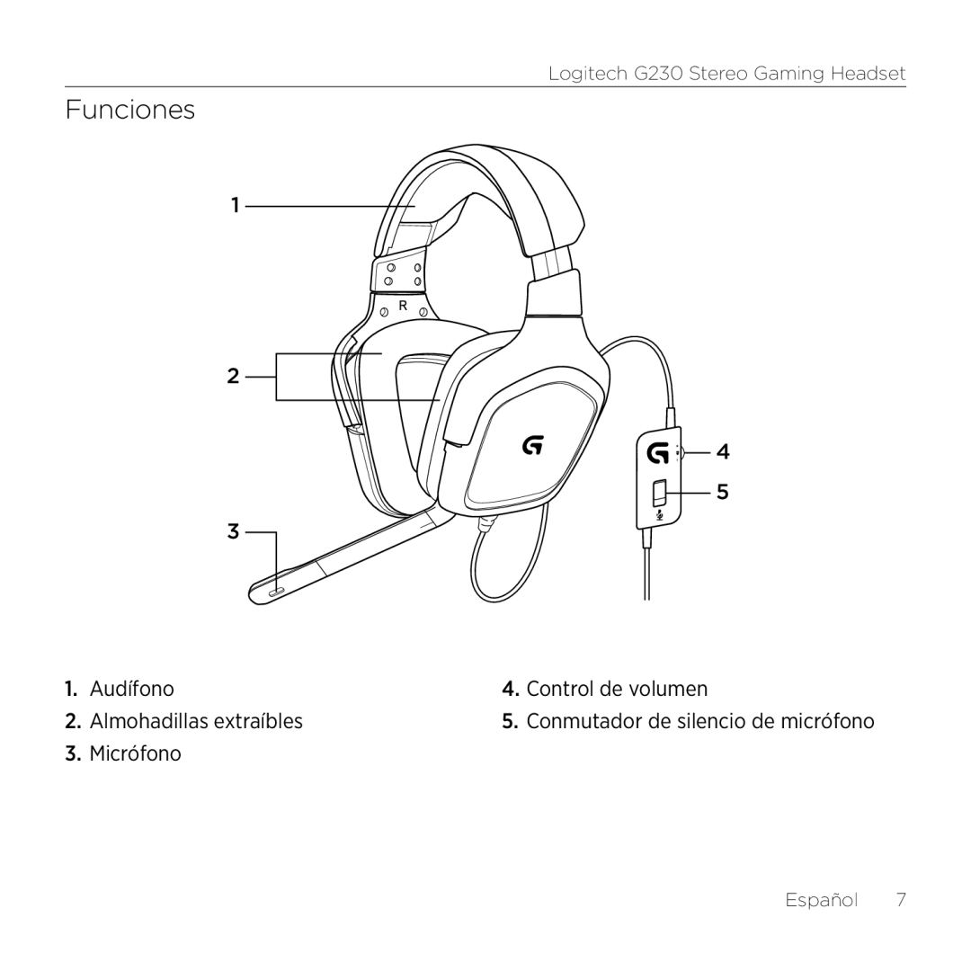 Logitech G230 setup guide Funciones 