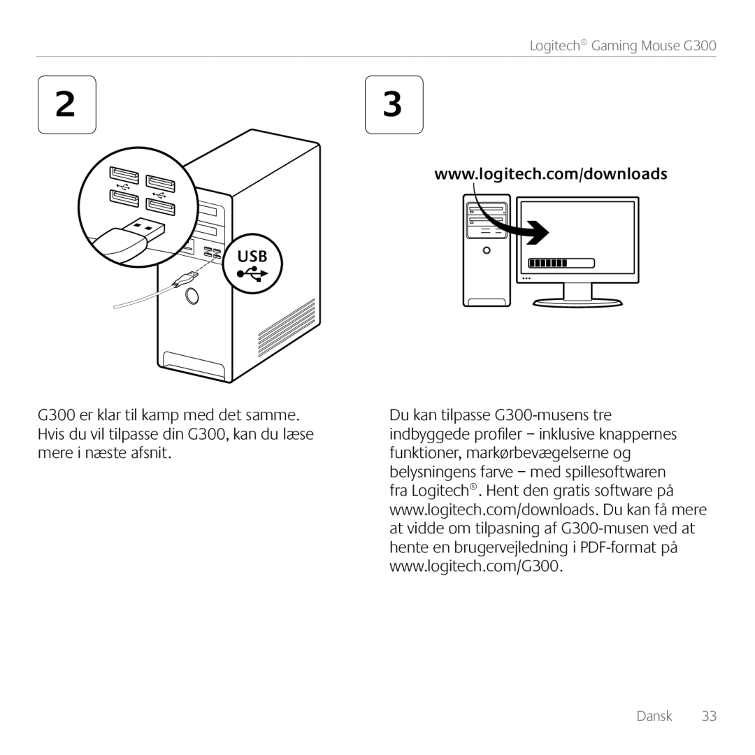 Logitech G300 manual Dansk 