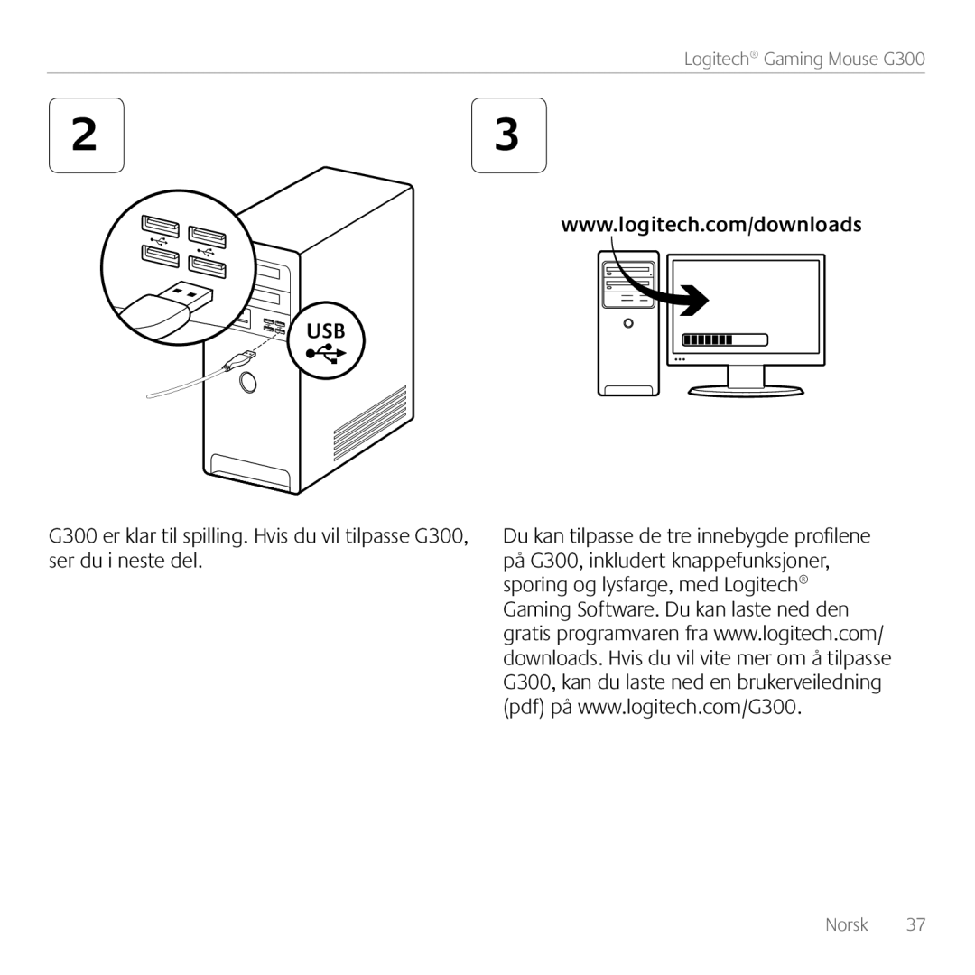 Logitech G300 manual Norsk 