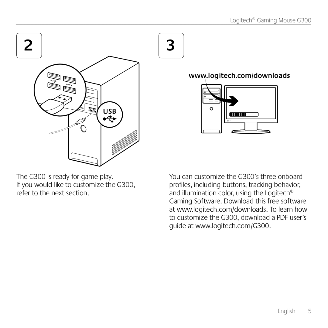 Logitech G300 manual Usb 