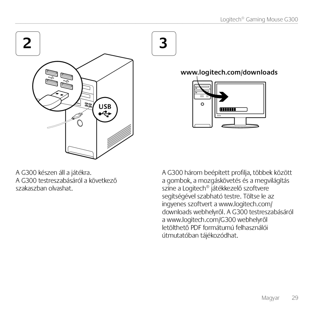 Logitech G300 manual Magyar 