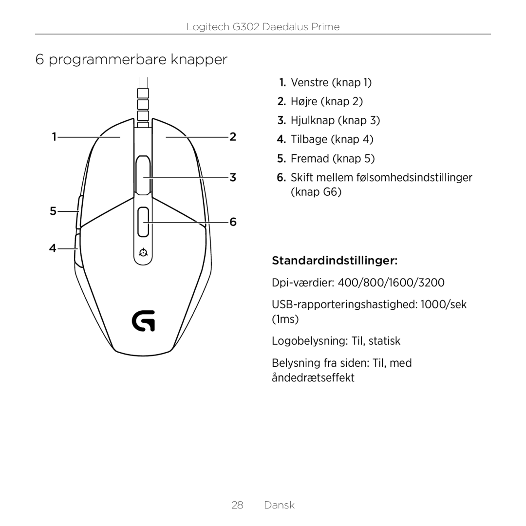 Logitech G302 setup guide Programmerbare knapper 