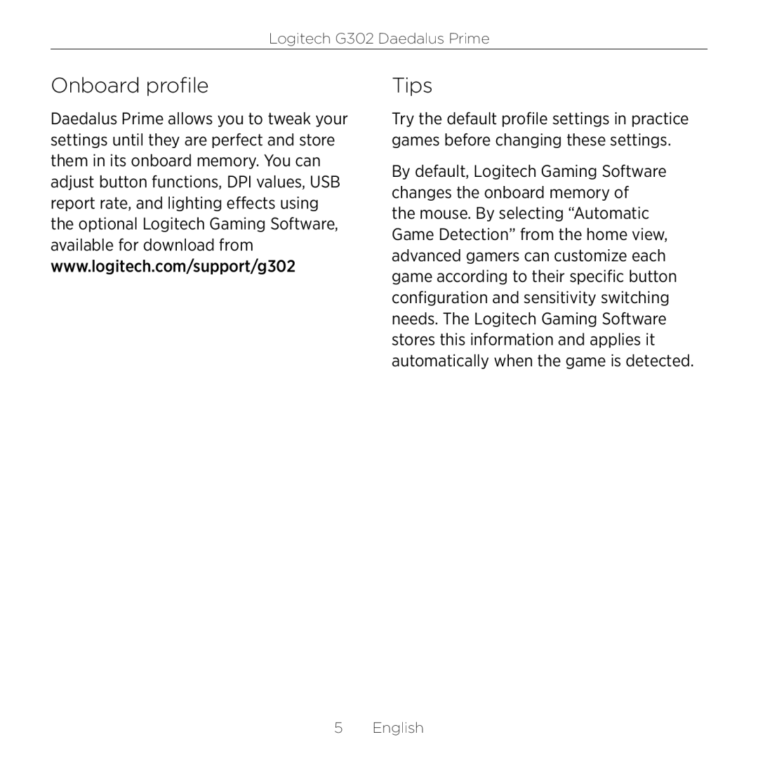 Logitech G302 setup guide Onboard profile Tips 