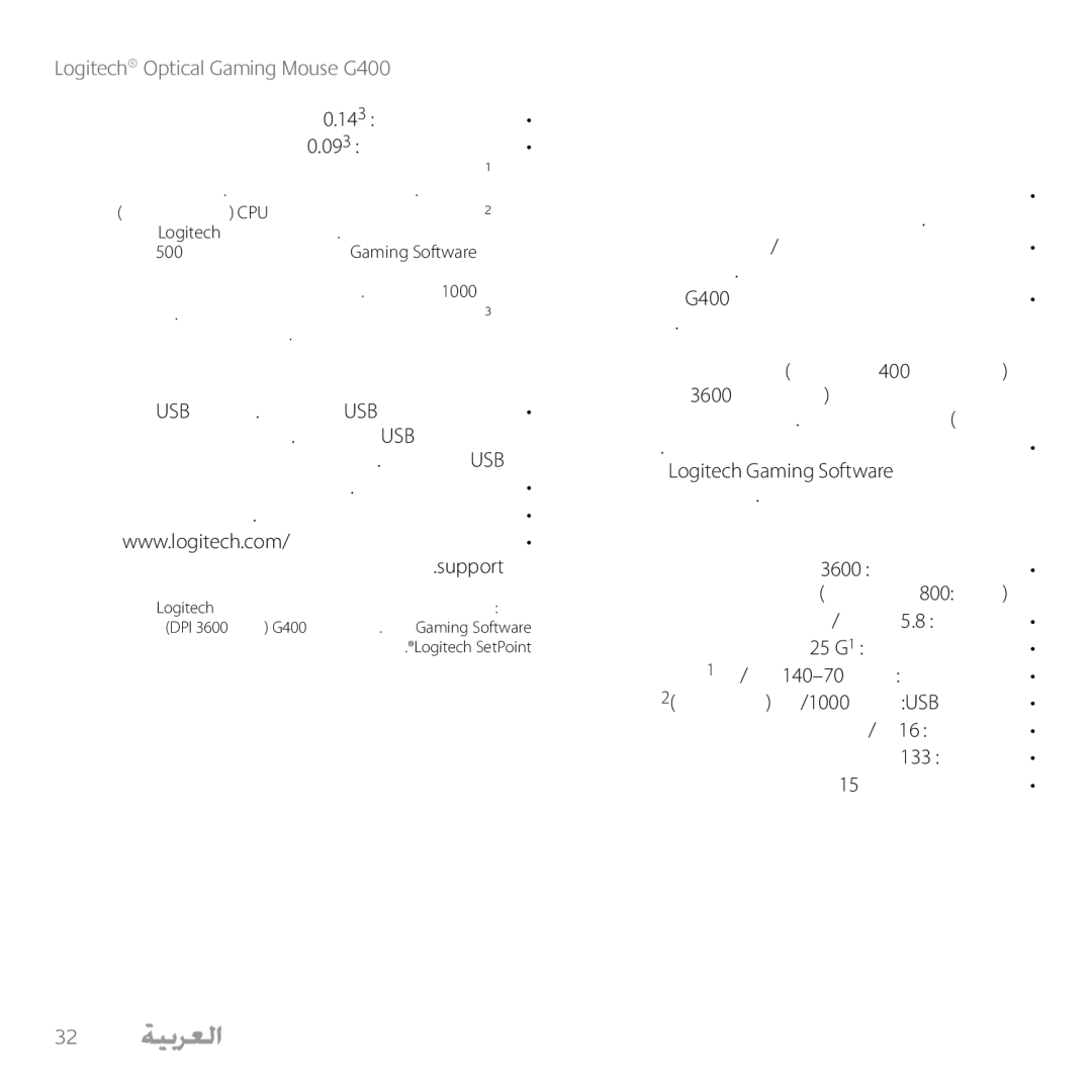 Logitech G400 manual لماعم, Support 
