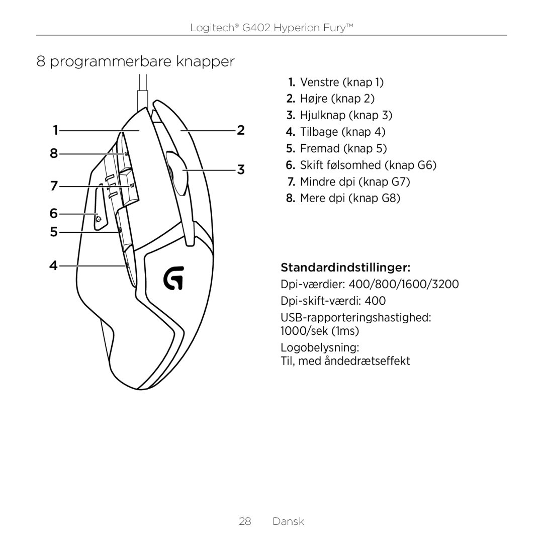 Logitech G402 setup guide Programmerbare knapper 