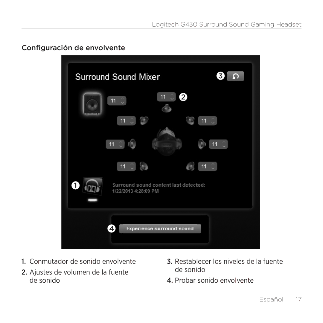 Logitech G430 setup guide Español 17 