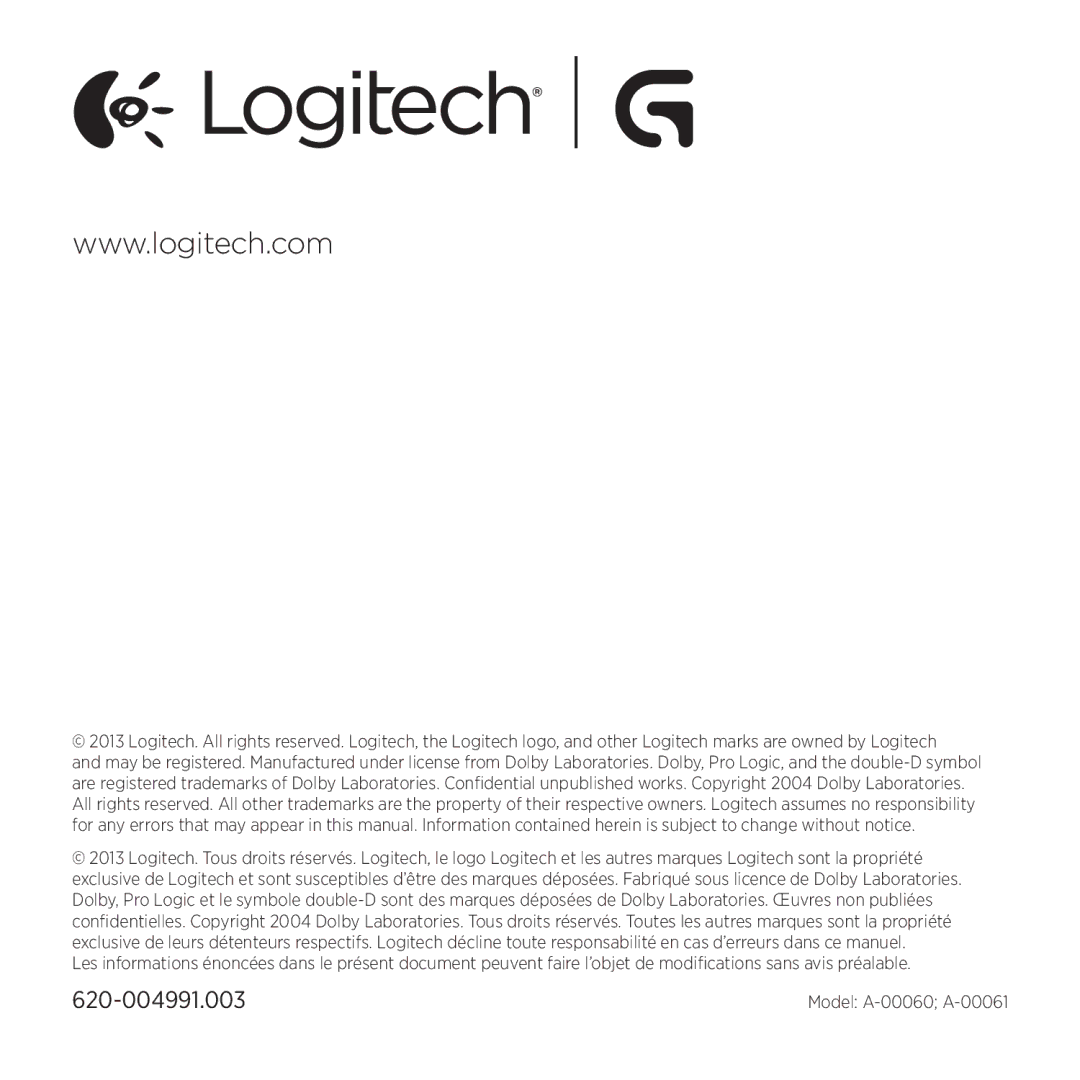 Logitech G430 setup guide 620-004991.003 