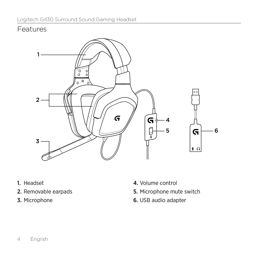 Logitech G430 setup guide Features 