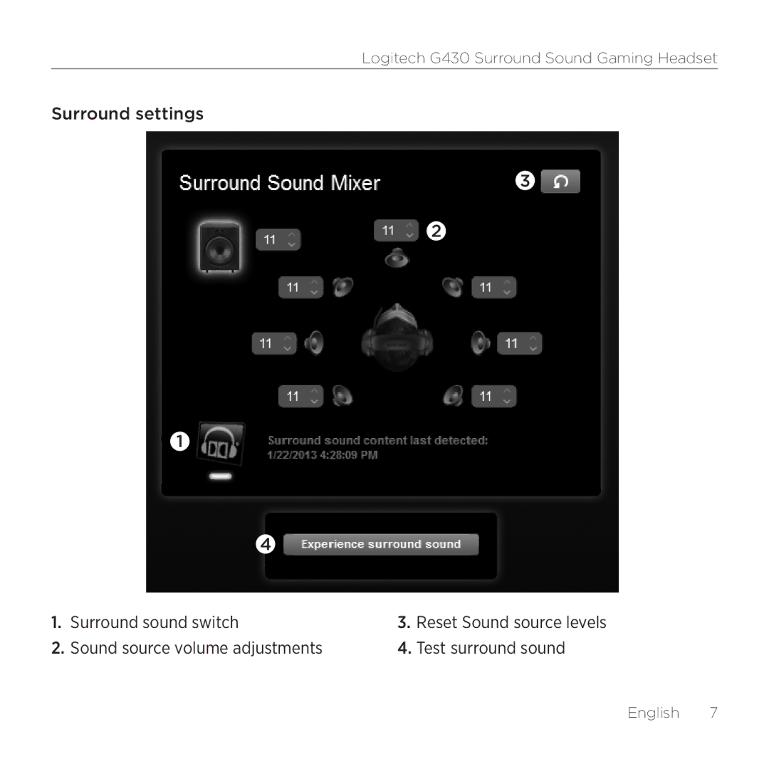 Logitech G430 setup guide Surround settings Surround sound switch 