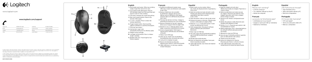 Logitech G500 manual Français, English Español Mouse not working? ¿No funciona el mouse? 