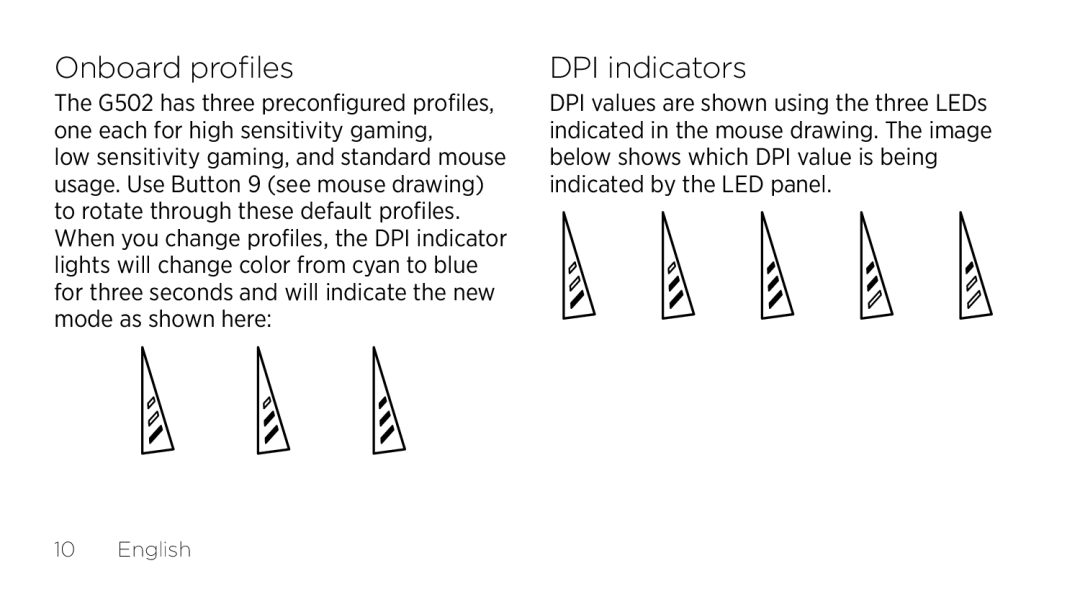 Logitech G502 setup guide Onboard profiles, DPI indicators 