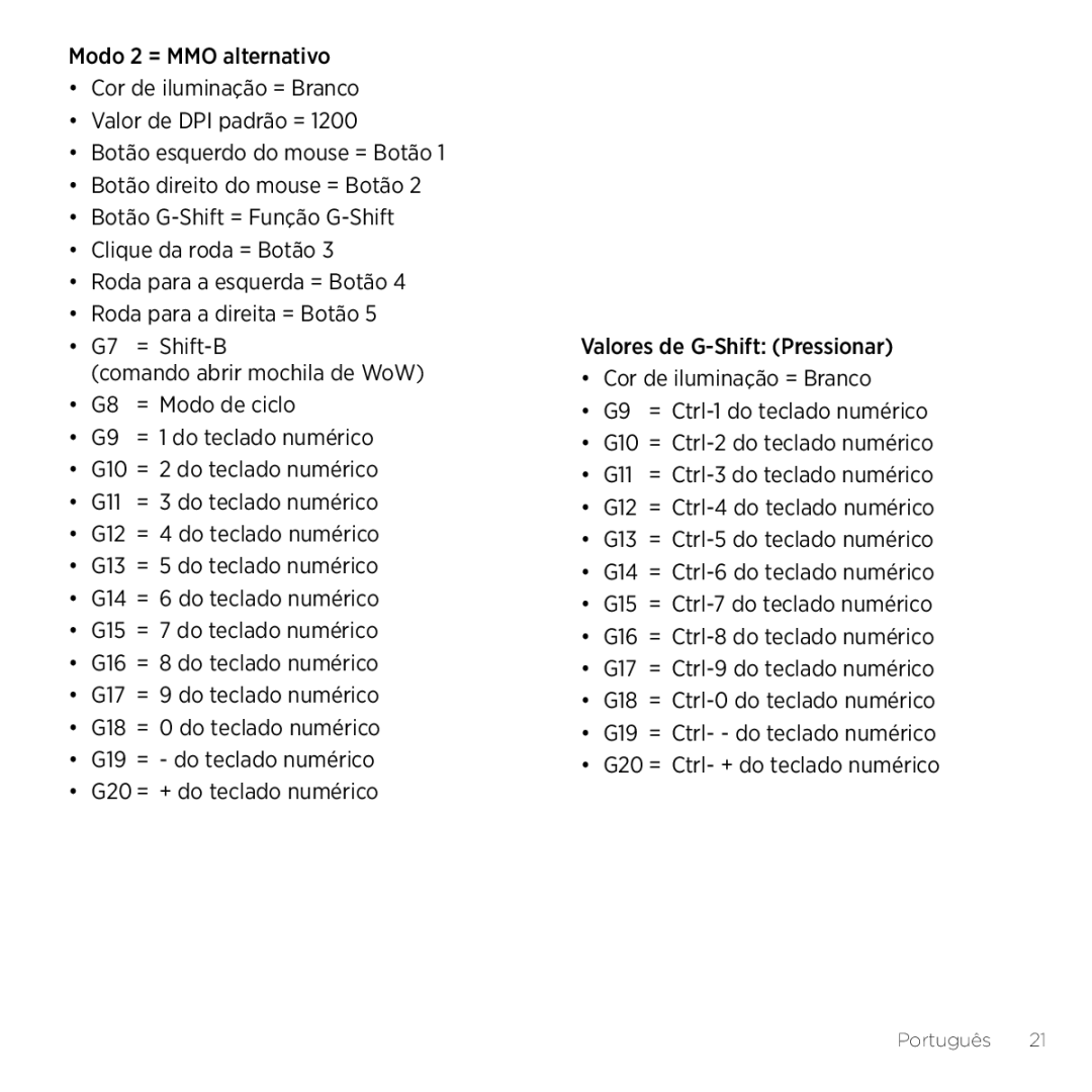 Logitech G600 setup guide Português 21 