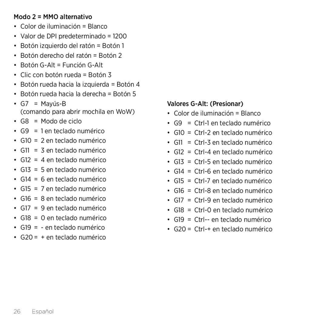 Logitech G600 manual Español 