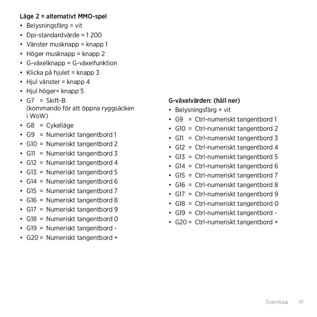 Logitech G600 manual Svenska 41 