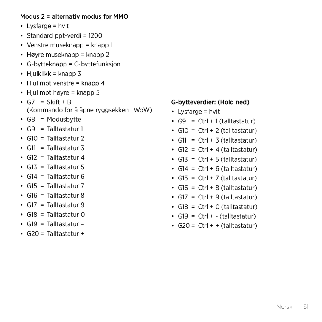 Logitech G600 manual Norsk 51 