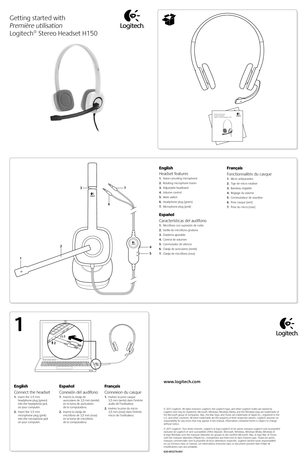 Logitech H150 manual English Español Français 