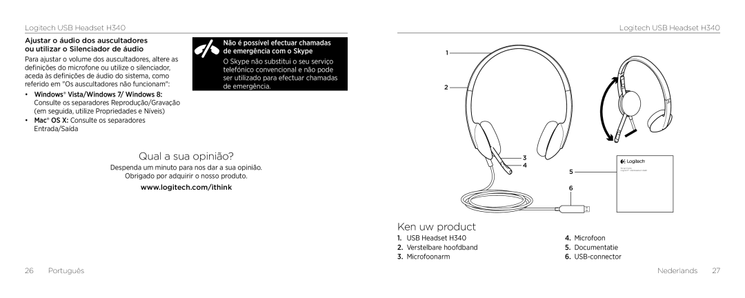 Logitech H340 setup guide Qual a sua opinião?, Ken uw product, De emergência com o Skype 