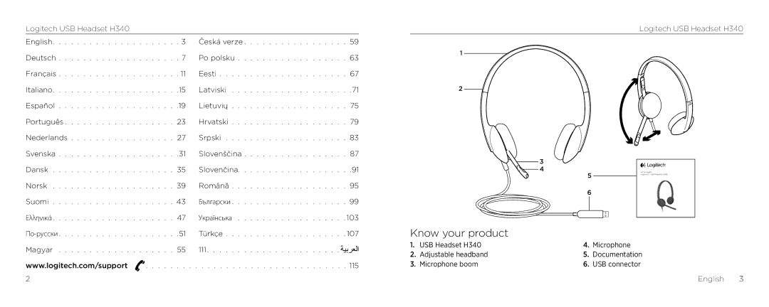 Logitech H340 setup guide Know your product 