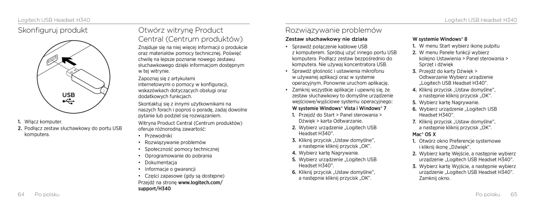 Logitech H340 setup guide Zestaw słuchawkowy nie działa Systemie Windows 