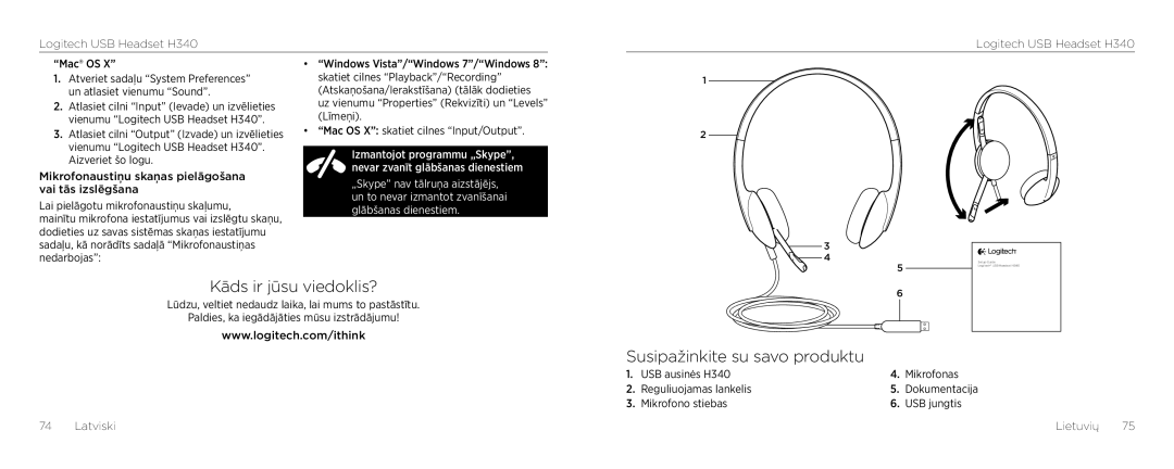 Logitech H340 setup guide Kāds ir jūsu viedoklis?, Susipažinkite su savo produktu 