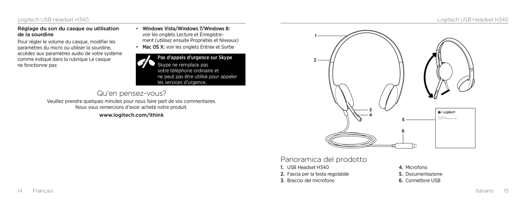 Logitech H340 setup guide Quen pensez-vous?, Panoramica del prodotto 