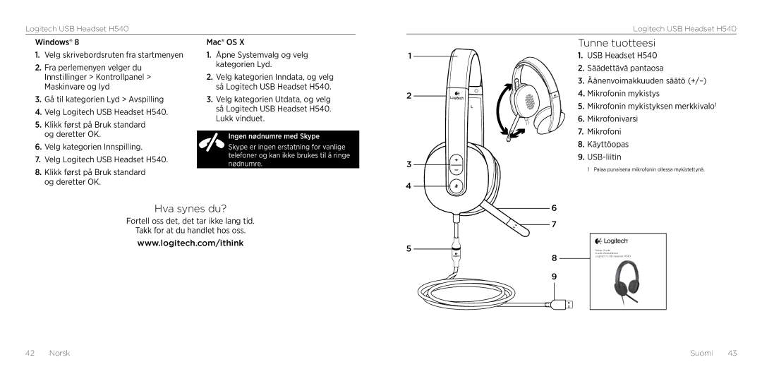 Logitech H540 setup guide Tunne tuotteesi 