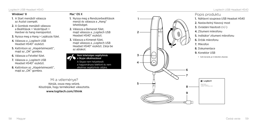 Logitech H540 setup guide Popis produktu, Mi a véleménye?, Nyissa meg a Hang Lejátszás fület 