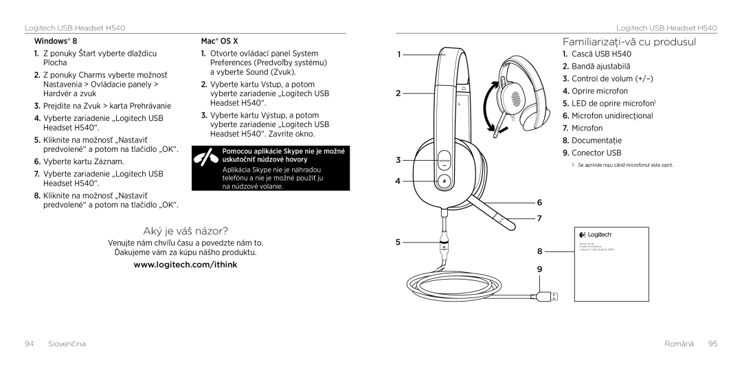 Logitech H540 setup guide Familiarizaţi-vă cu produsul, Aký je váš názor? 