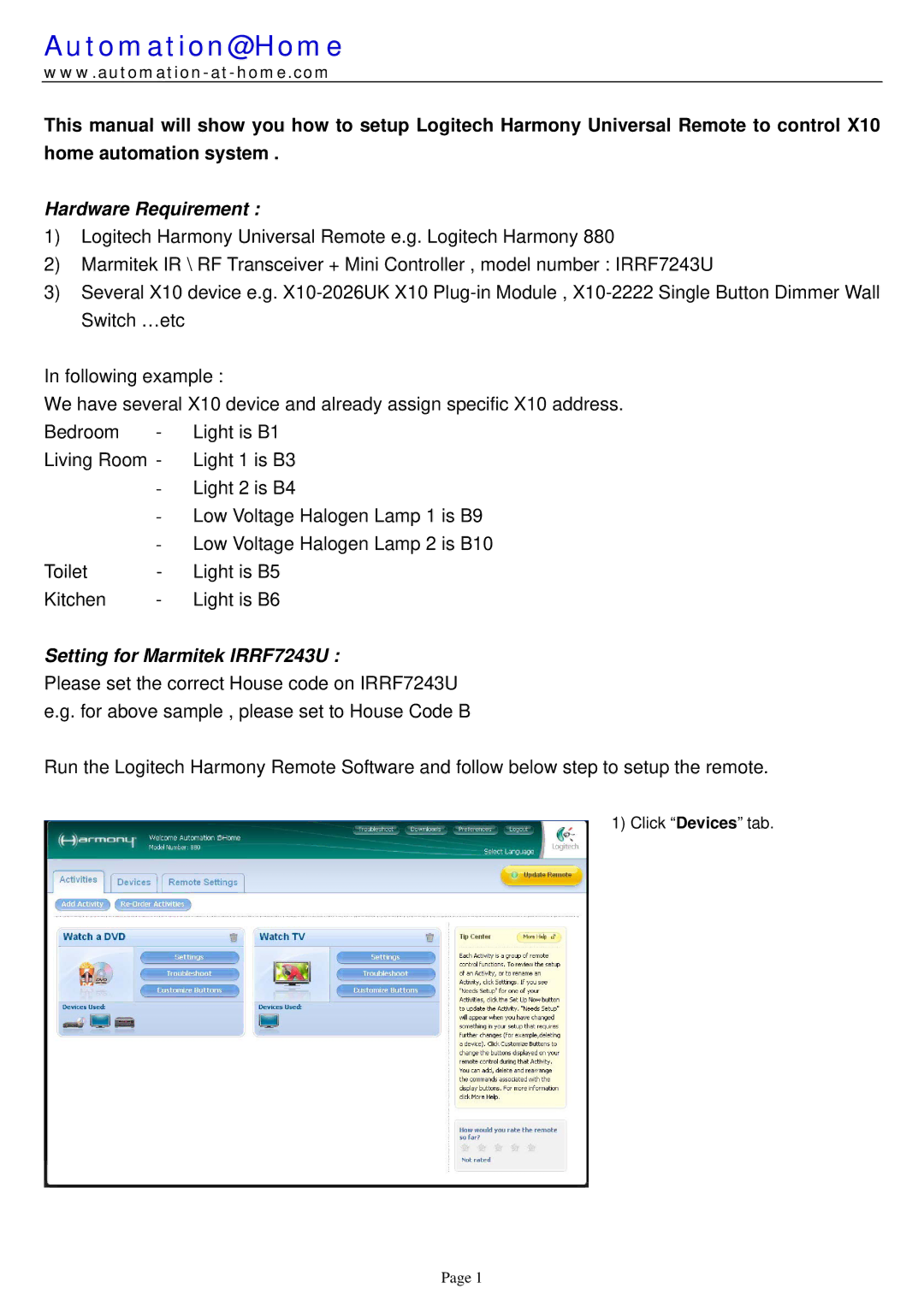 Logitech IRRF7243U manual Automation@Home 