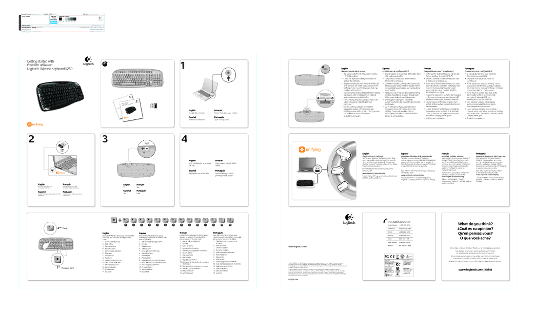 Logitech K250 specifications English Français, Español Português, English Español Français 