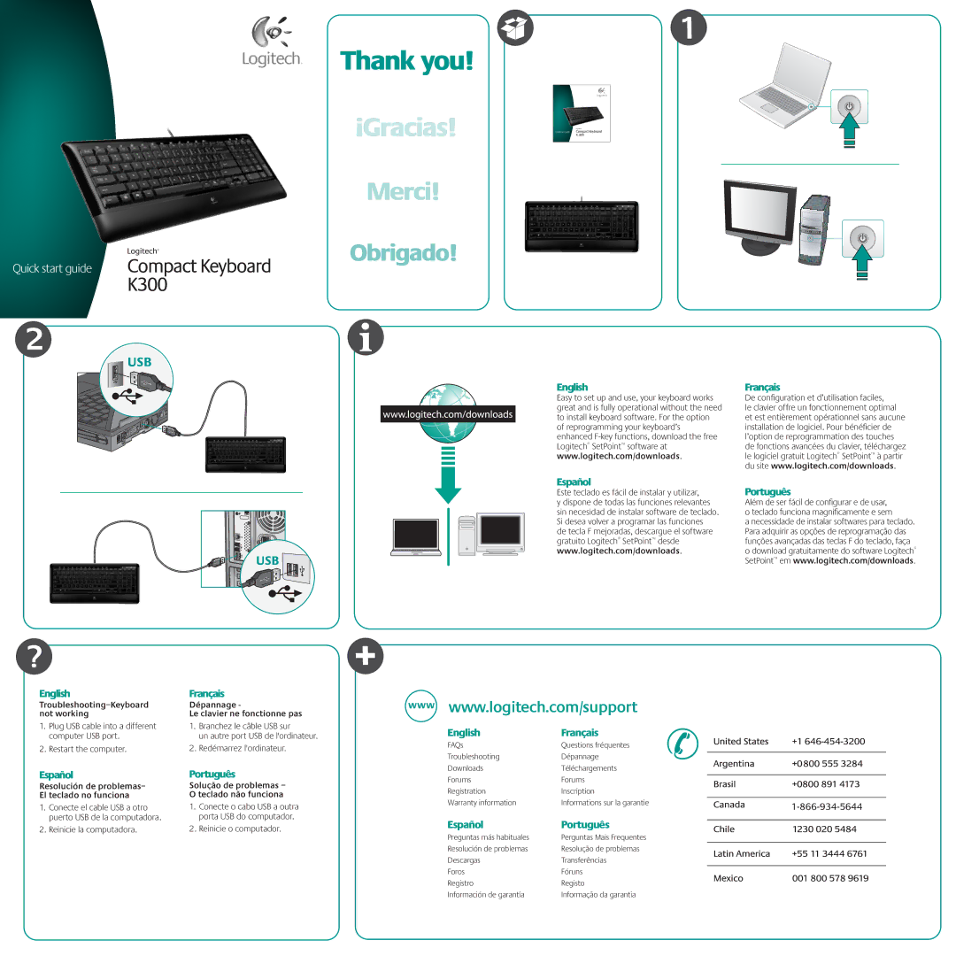 Logitech K300 quick start English Español, English Français, Español Português 