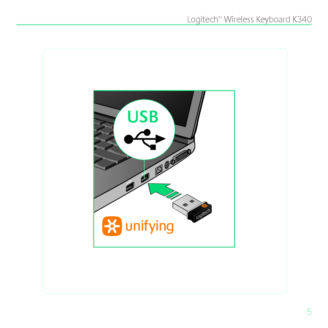 Logitech K340 manual Usb 