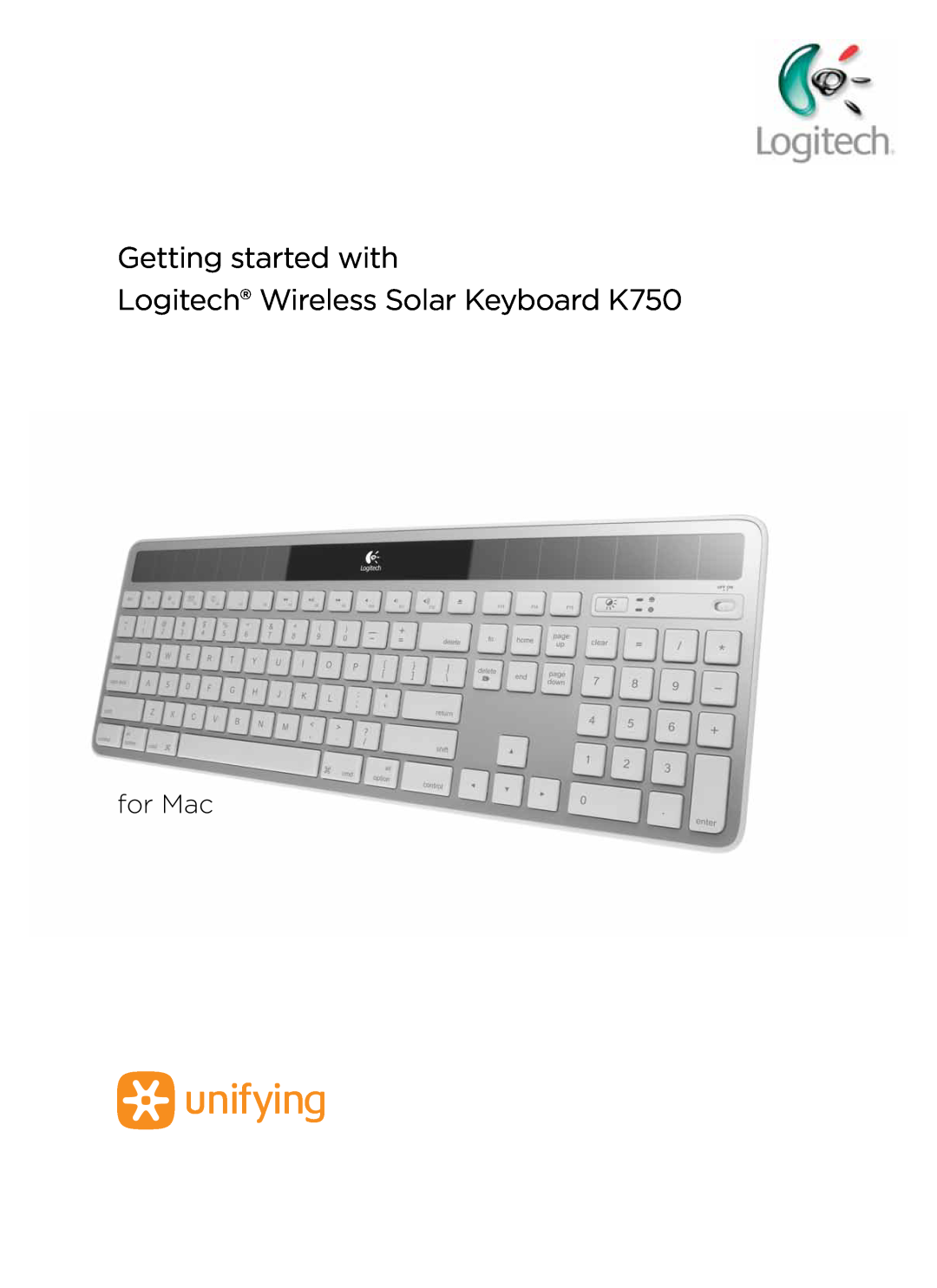 Logitech manual Getting started with Logitech Wireless Solar Keyboard K750, for Mac 