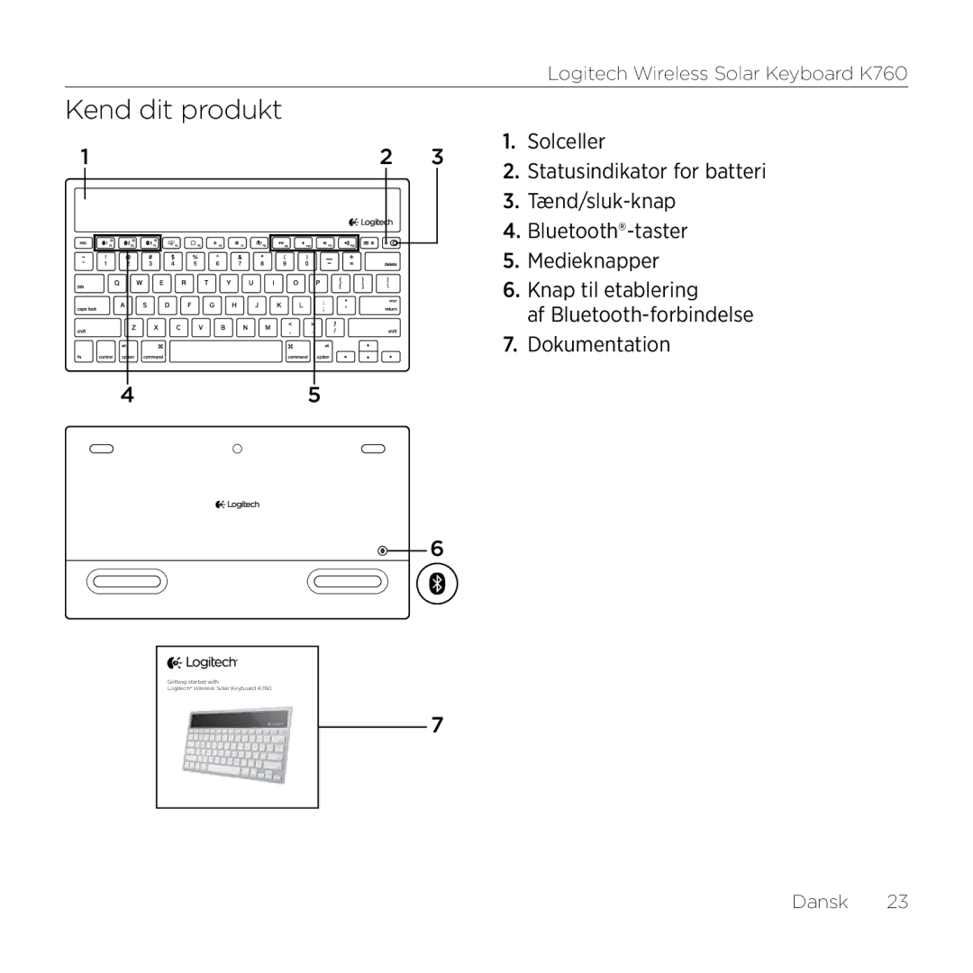 Logitech K760 manual Kend dit produkt, Statusindikator for batteri 