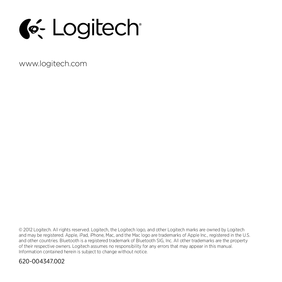 Logitech K760 manual 620-004347.002 