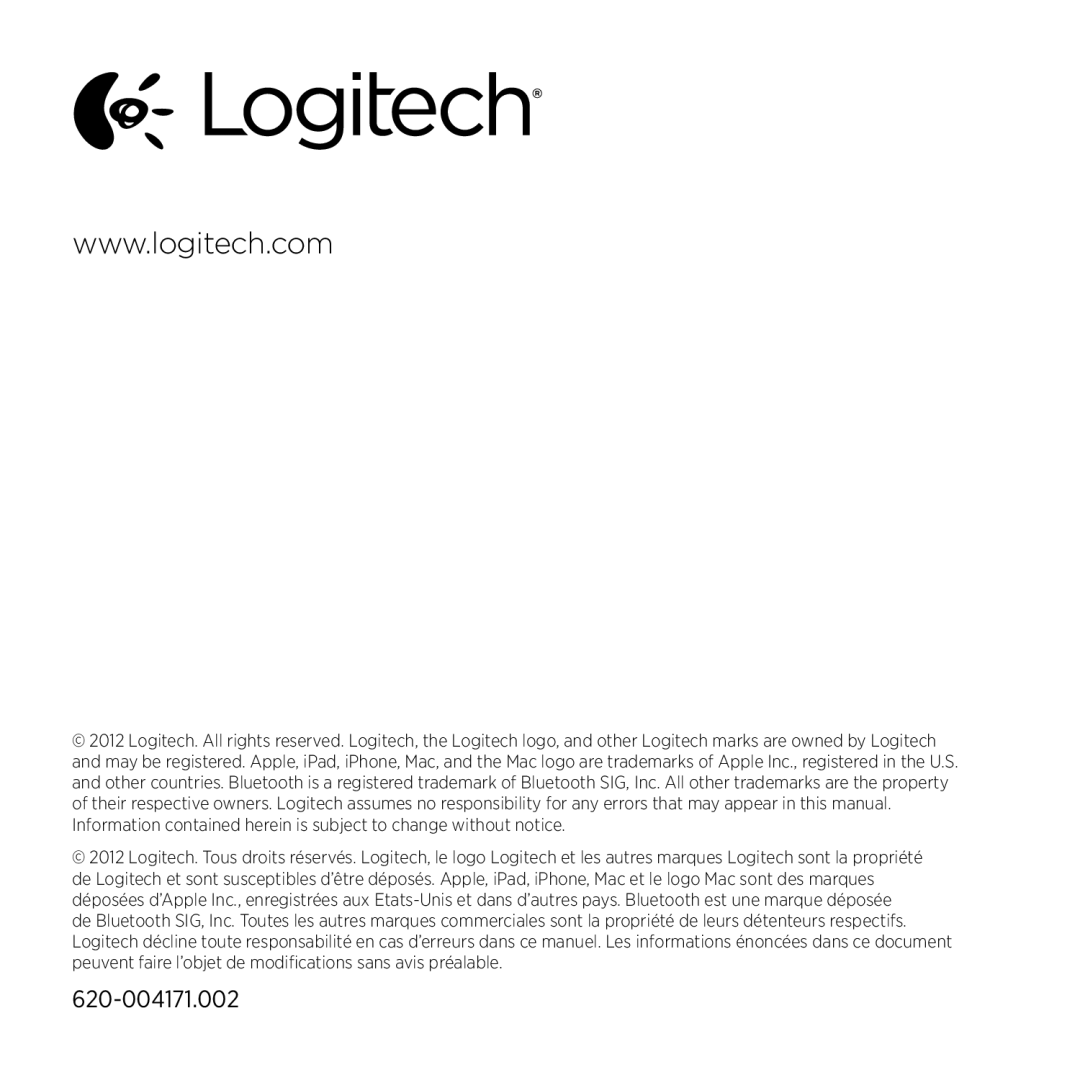 Logitech K760 manual 620-004171.002 