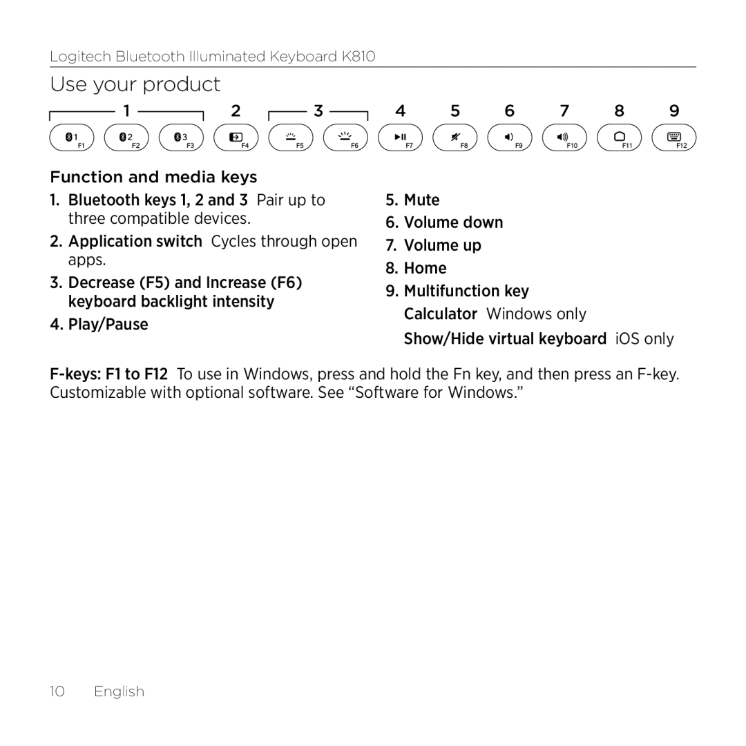 Logitech K810 setup guide Use your product 