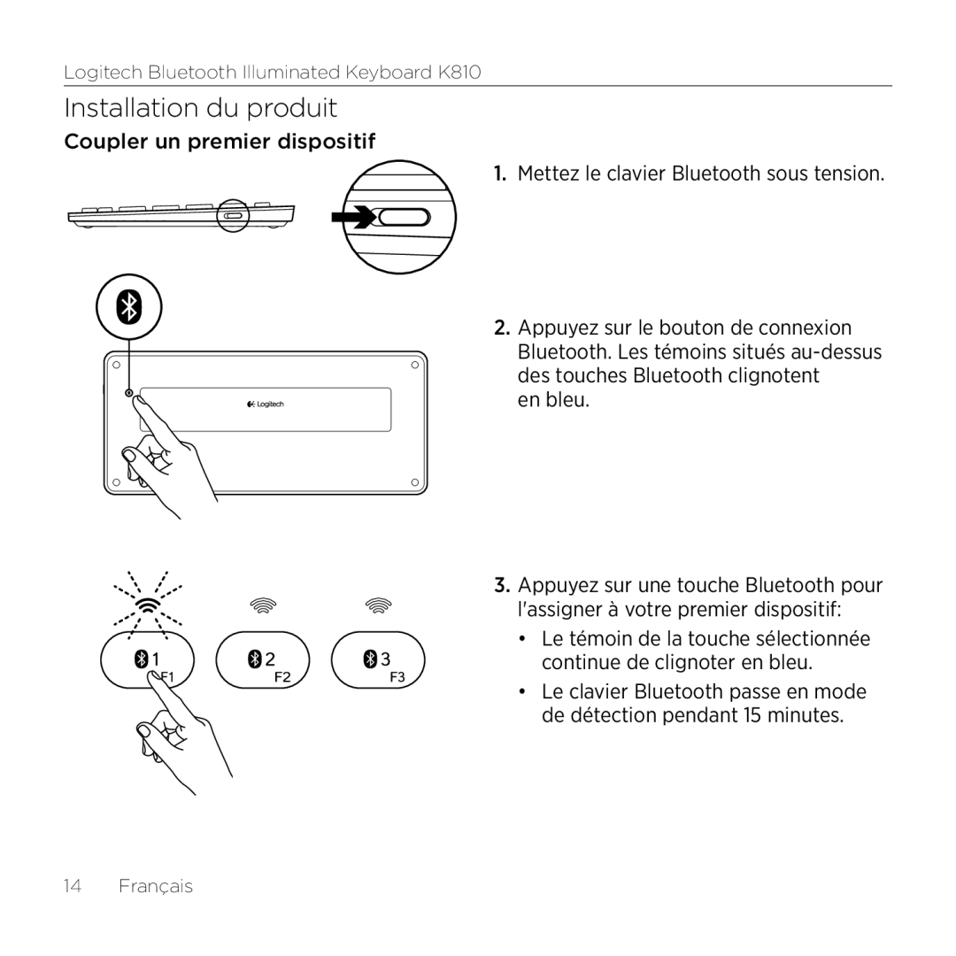 Logitech K810 setup guide Installation du produit 