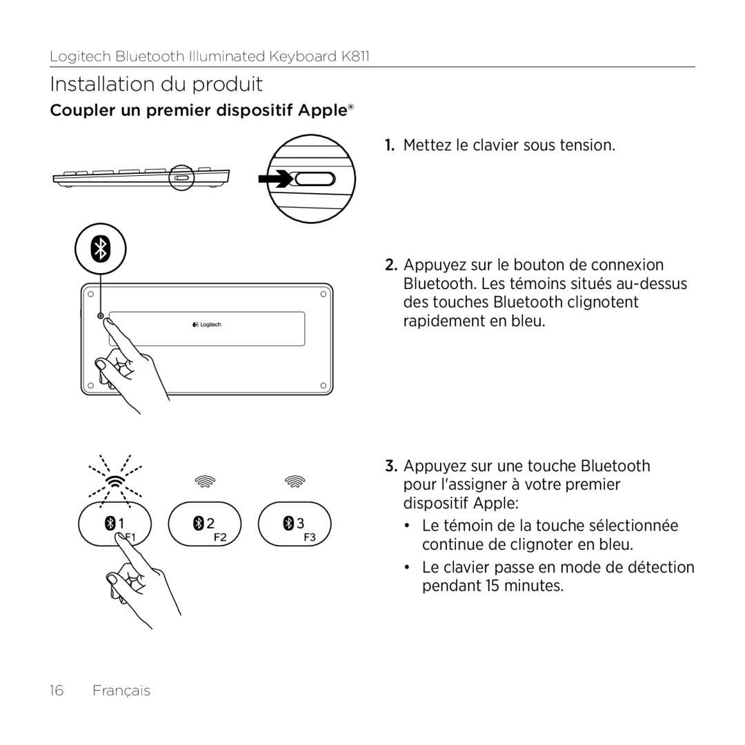 Logitech K811 setup guide Installation du produit 