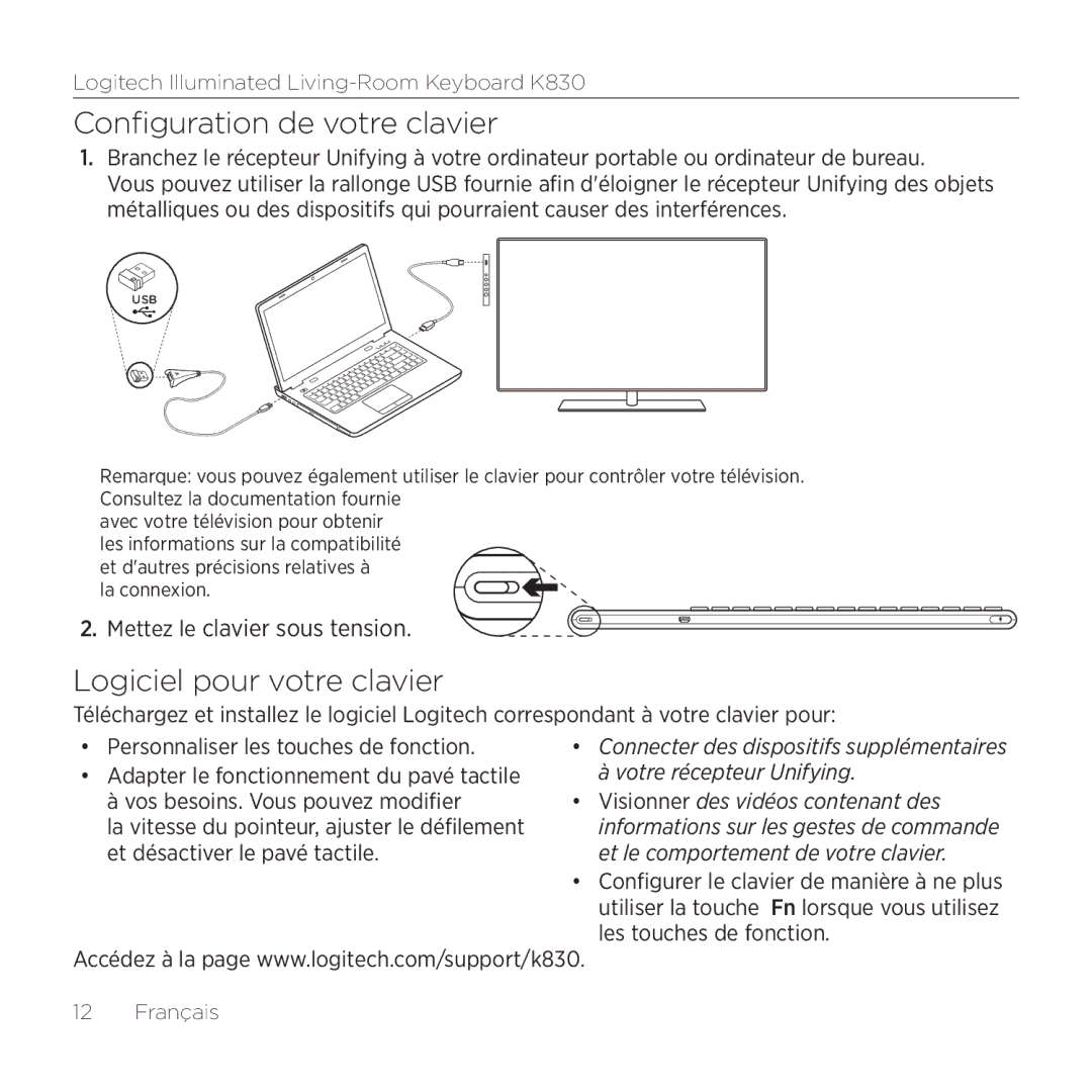 Logitech K830 setup guide Configuration de votre clavier, Logiciel pour votre clavier 