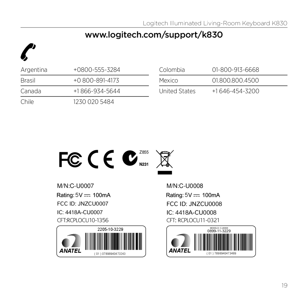 Logitech K830 setup guide Anatel Anatel 