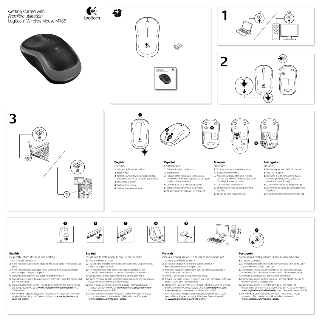 Logitech M185 manual English, Español, Français, Português 