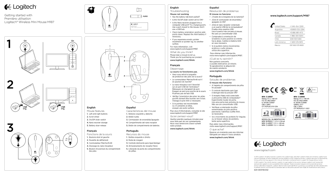 Logitech M187 manual English Troubleshooting, Español Resolución de problemas, What do you think?, Français Dépannage 