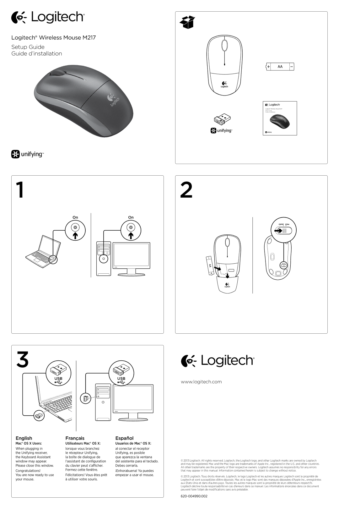 Logitech M217 setup guide English Français, Español 