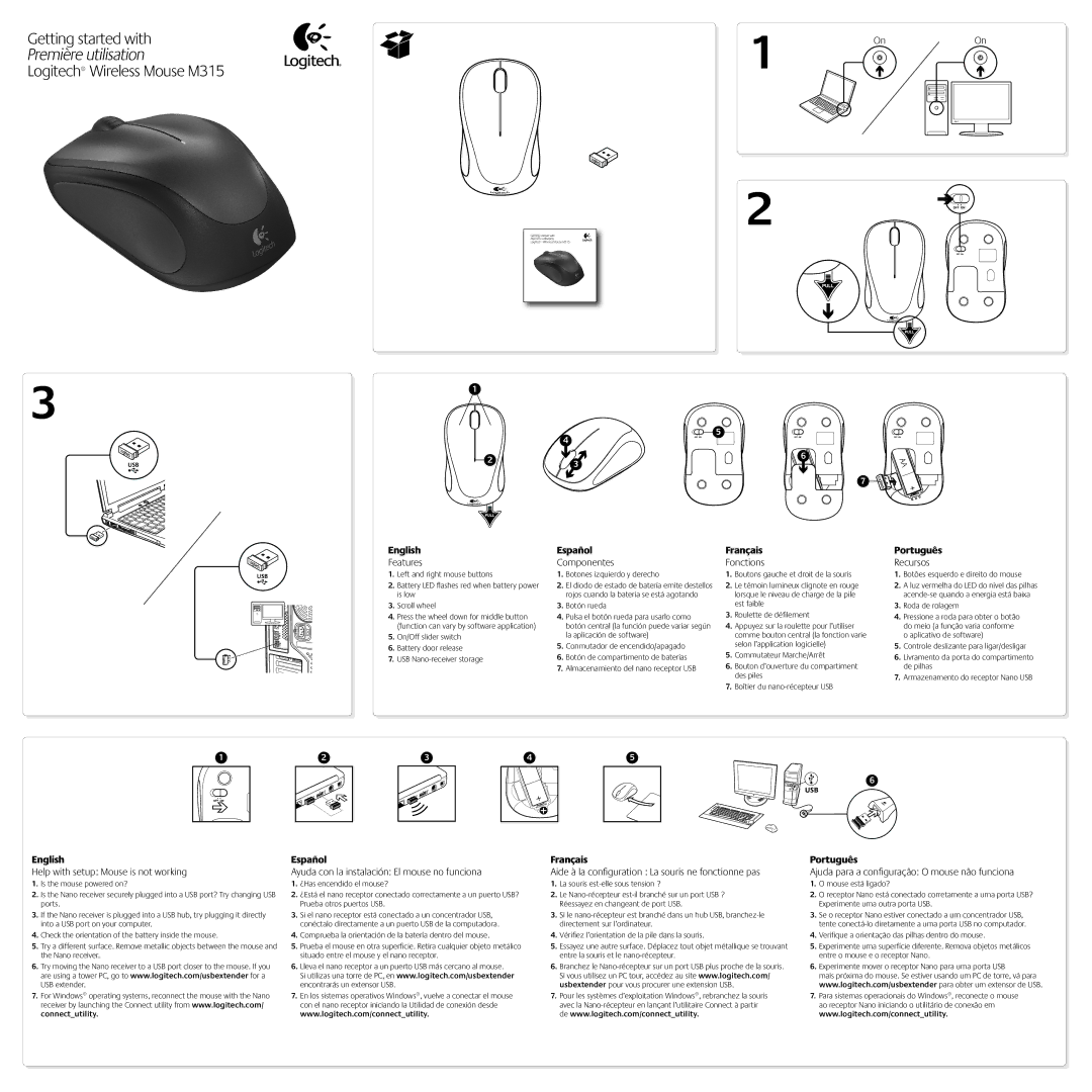 Logitech M315 manual English, Español, Français, Português 