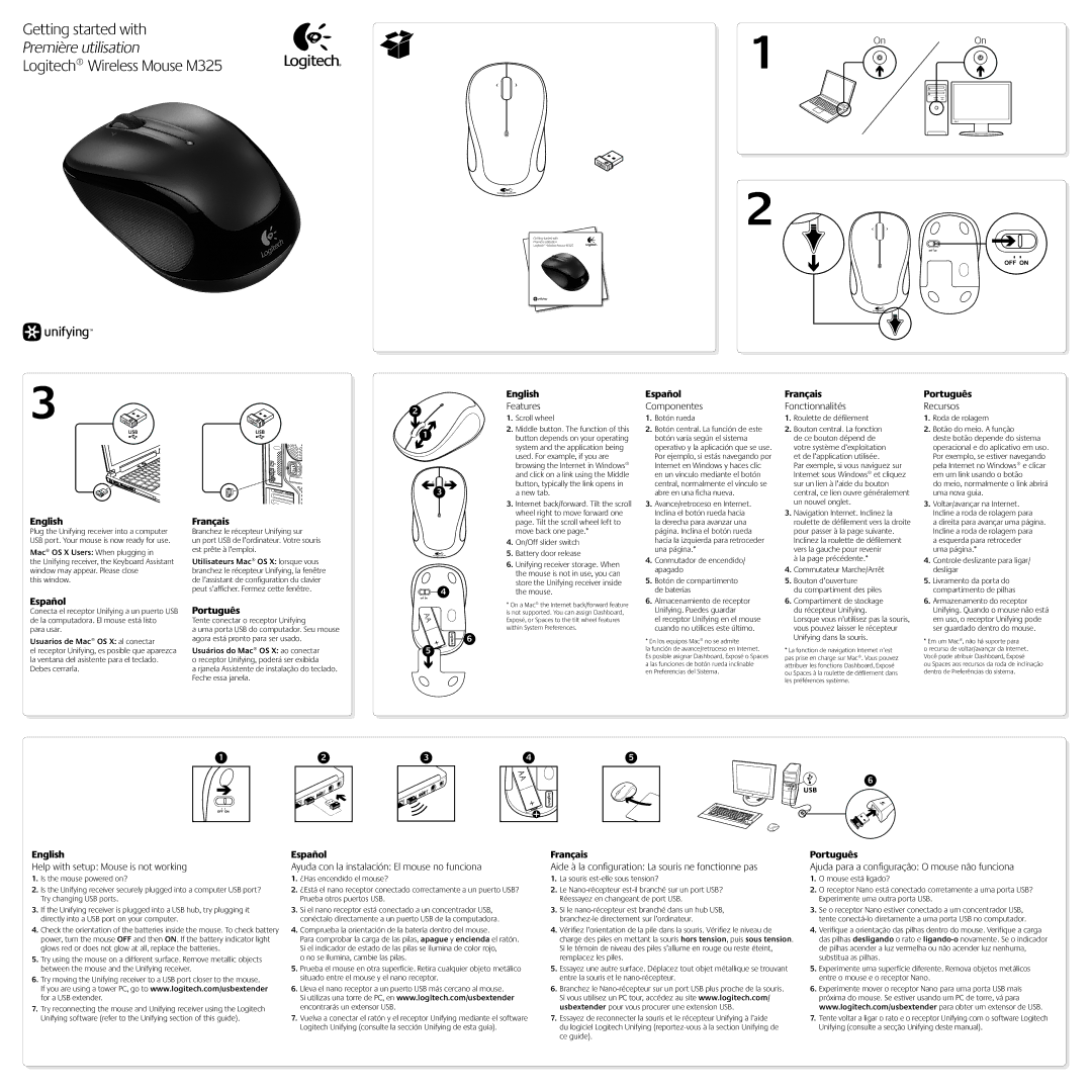 Logitech manual Getting started with Logitech Wireless Mouse M325 