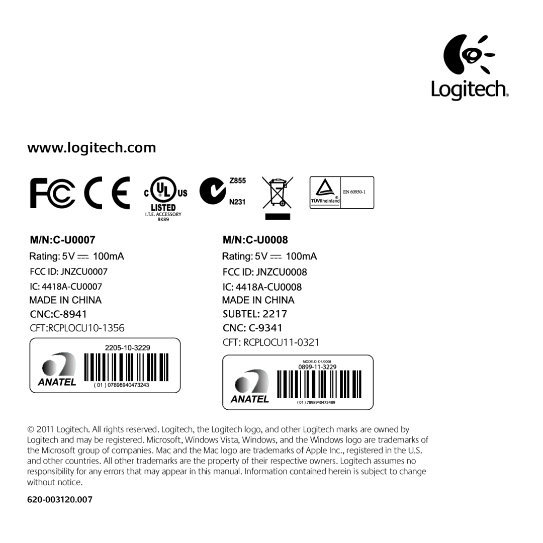 Logitech M325 manual 620-003120.007 