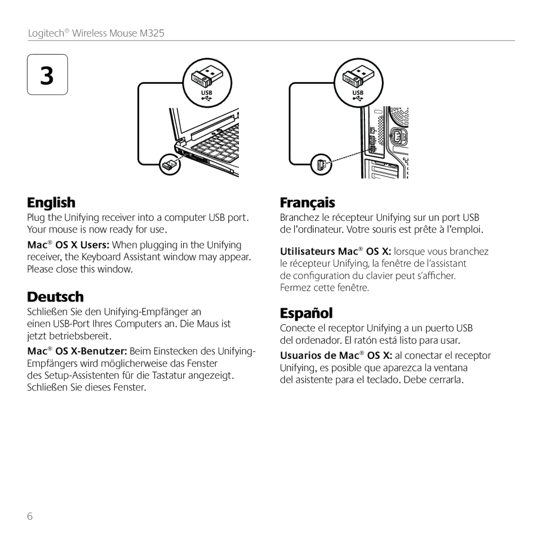 Logitech M325 manual English, Del asistente para el teclado. Debe cerrarla 