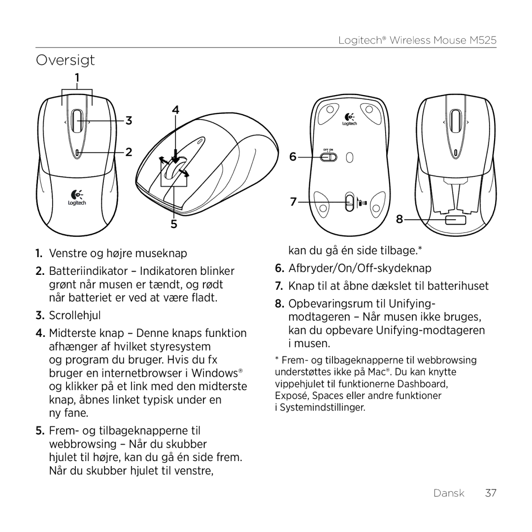 Logitech M525 manual Oversigt, Ny fane 